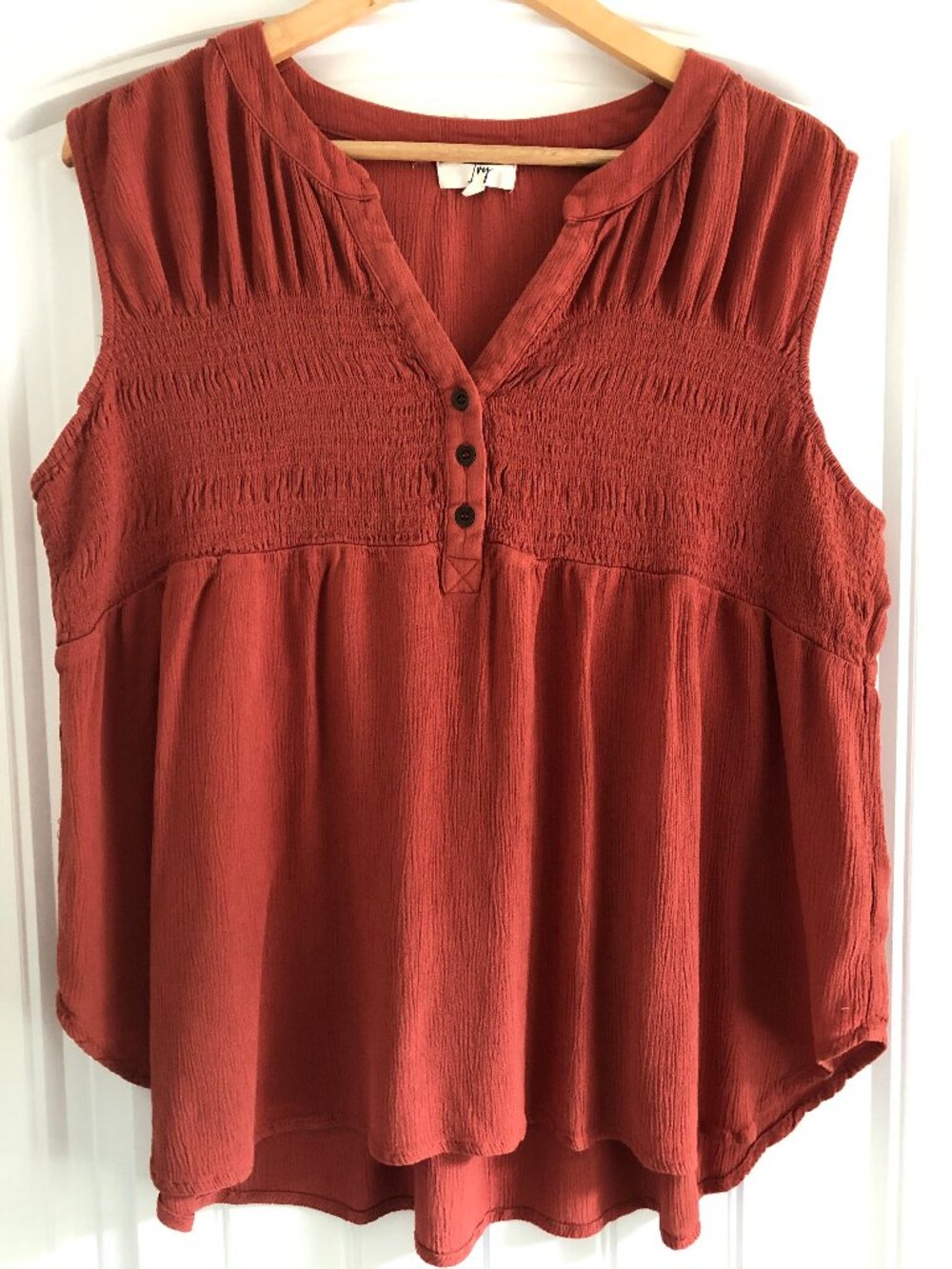 🧡🌿 Ivy Crinkle Texture Blouse | Burnt Orange/Salmon | XXL (Fits XL–XXL) 🌿🧡